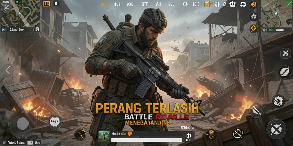 Tampilan gameplay menegangkan dalam pertempuran Battle Royale.