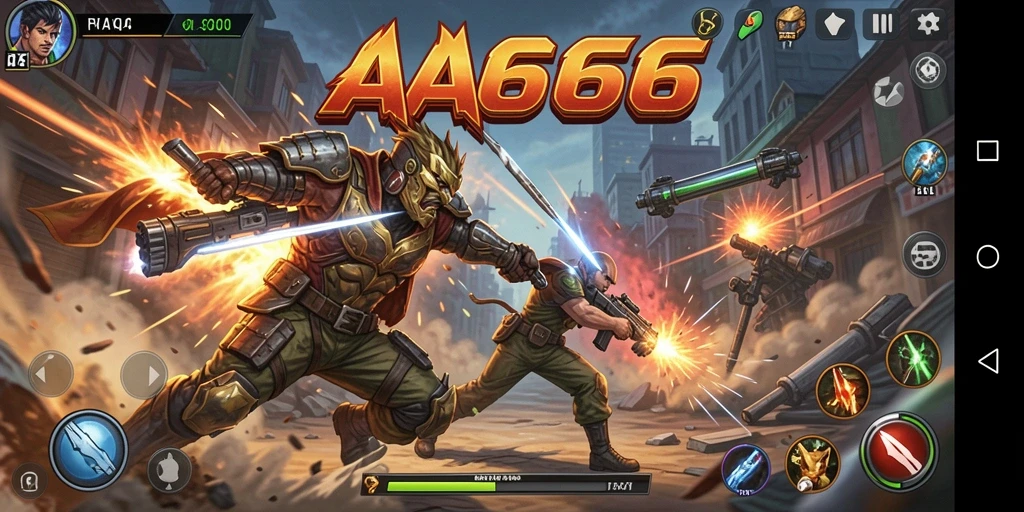 Screenshot gameplay AA666 menampilkan aksi pertarungan yang mendebarkan.