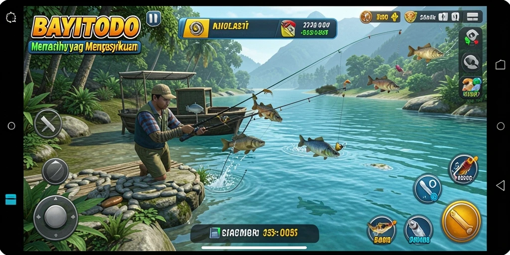 Screenshot utama BAYITOTO menampilkan pemain menangkap ikan di laut.