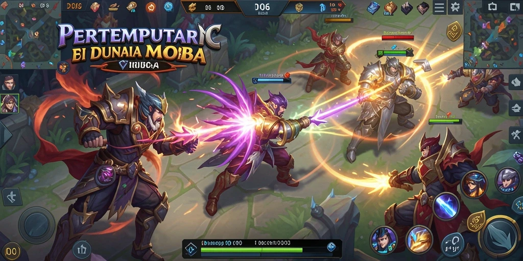 Tangkapan layar utama D06 menunjukkan pertempuran mendebarkan dalam arena MOBA.