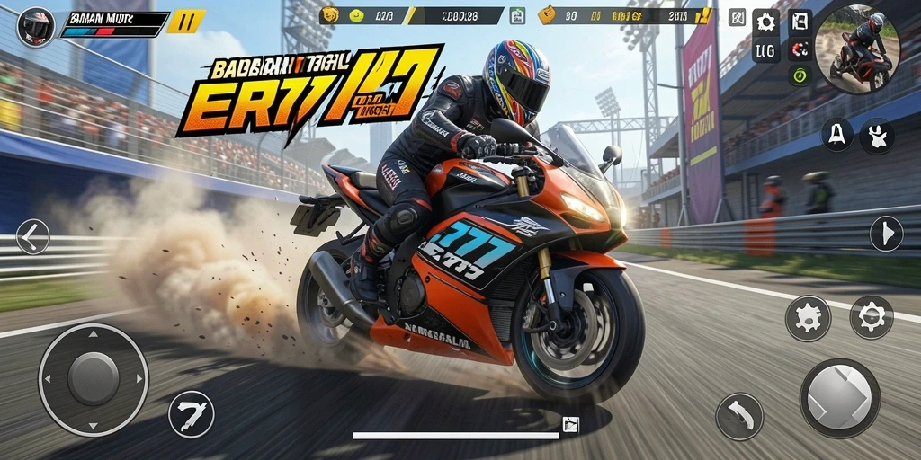 Tampilan gameplay yang menarik dari balapan motor yang seru.