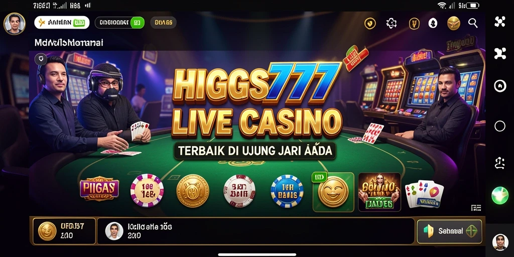 Screenshot gameplay HIGGS777 menampilkan dealer langsung dan suasana kasino yang mengasyikkan.
