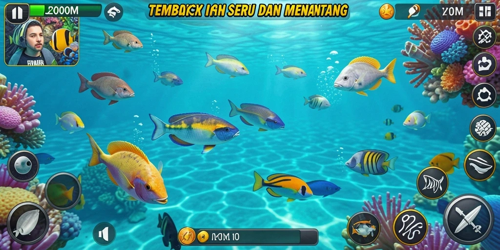 Tampilan gameplay seru dalam J200M saat menangkap ikan.