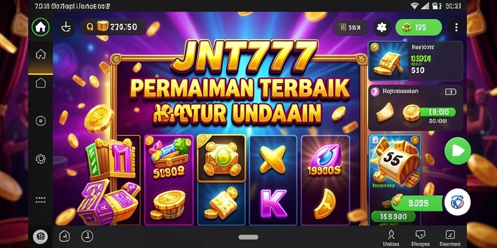 Screenshot JNT777 menampilkan gulungan Slot yang penuh warna dan efek suara yang menggembirakan.