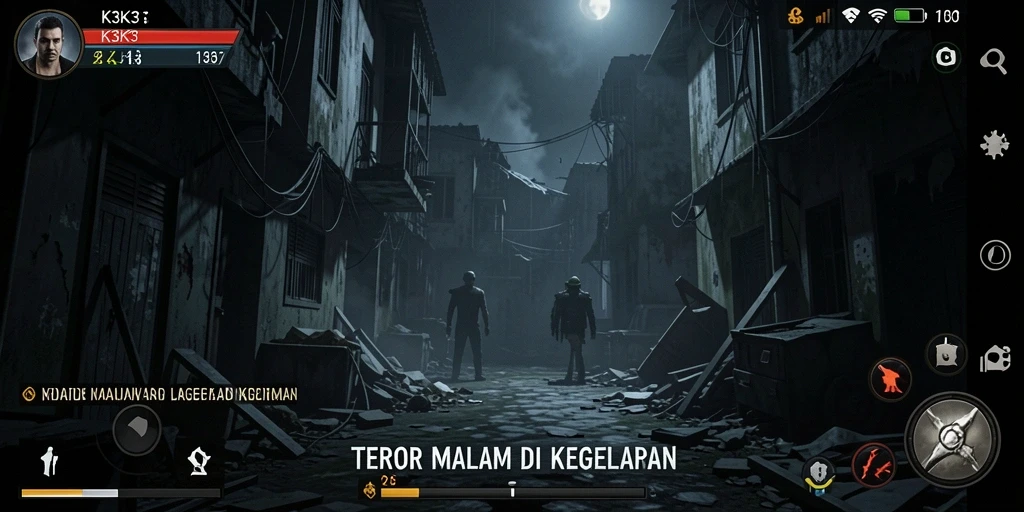 Screenshot gameplay menegangkan dari K3K3 dengan suasana Horror.