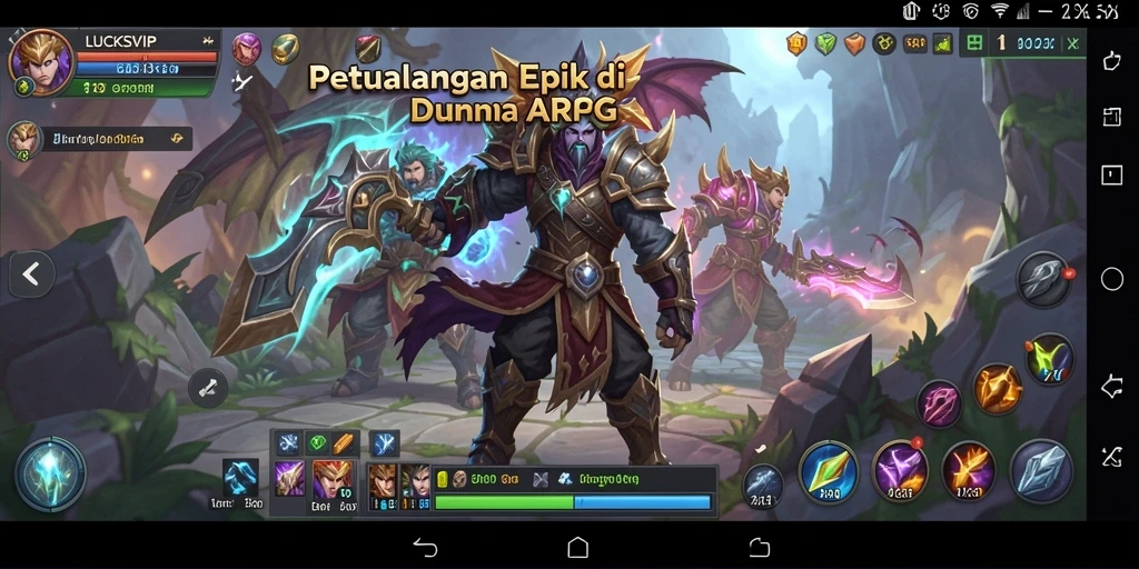 Tangkapan layar gameplay LUCKSVIP dengan pertarungan epik dan karakter menarik.