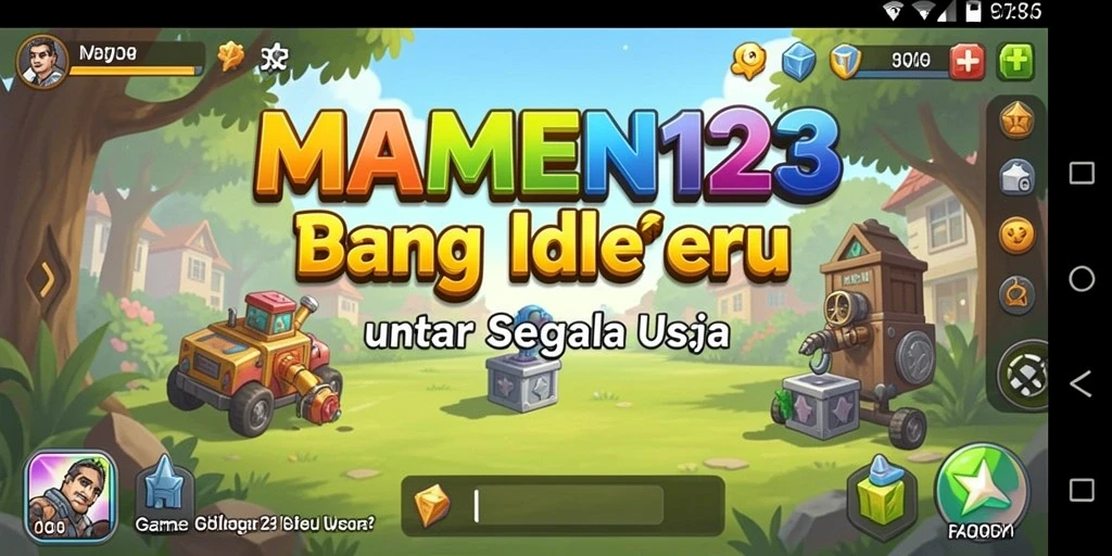 Screen utama MAMEN123 menunjukkan gameplay Idle yang asyik.
