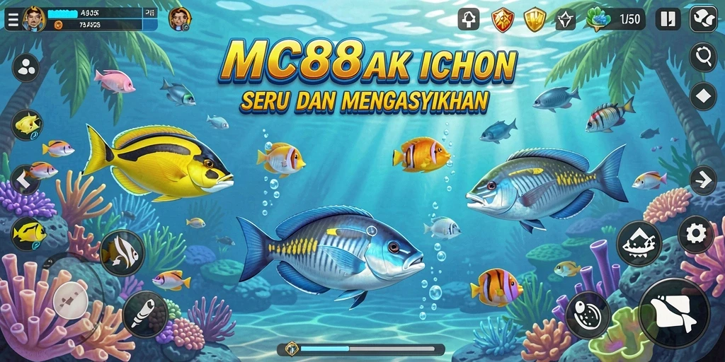 Screenshot gameplay seru dari MC888 saat memancing ikan.