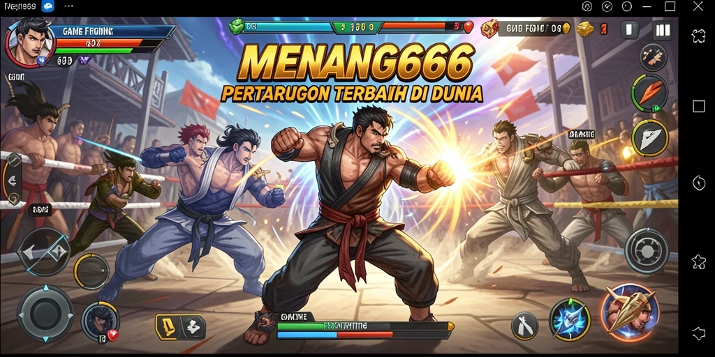 Gameplay seru dengan pertarungan karakter di arena arena menegangkan.
