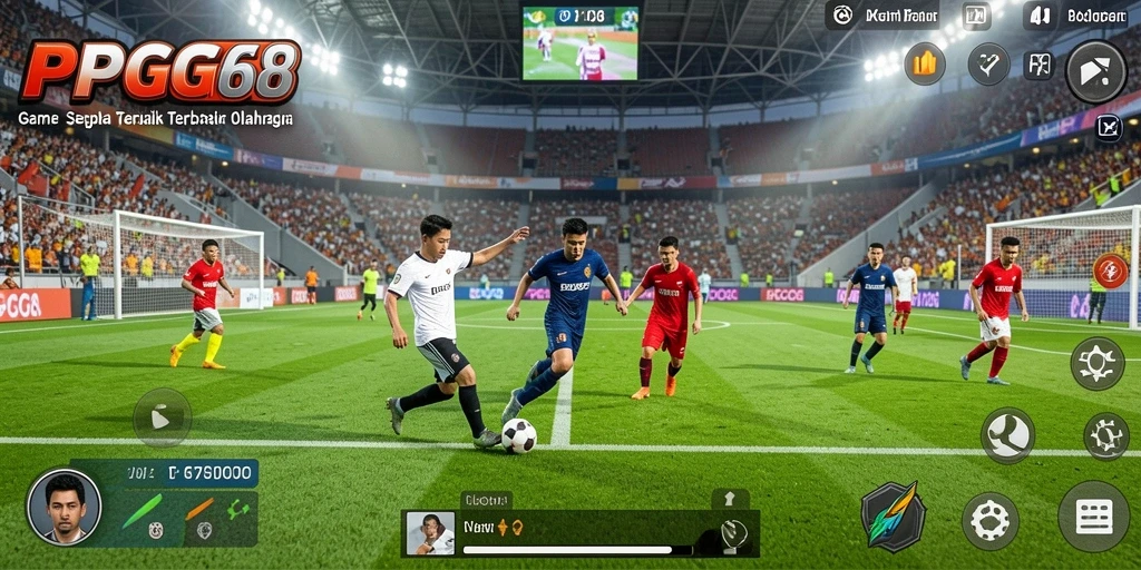 Screenshot gameplay PGG68 menampilkan momen pertandingan sepak bola yang seru.
