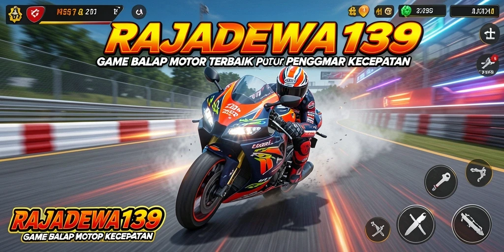Tangkapan layar dari gameplay RAJADEWA138 yang mendebarkan saat balapan motor.