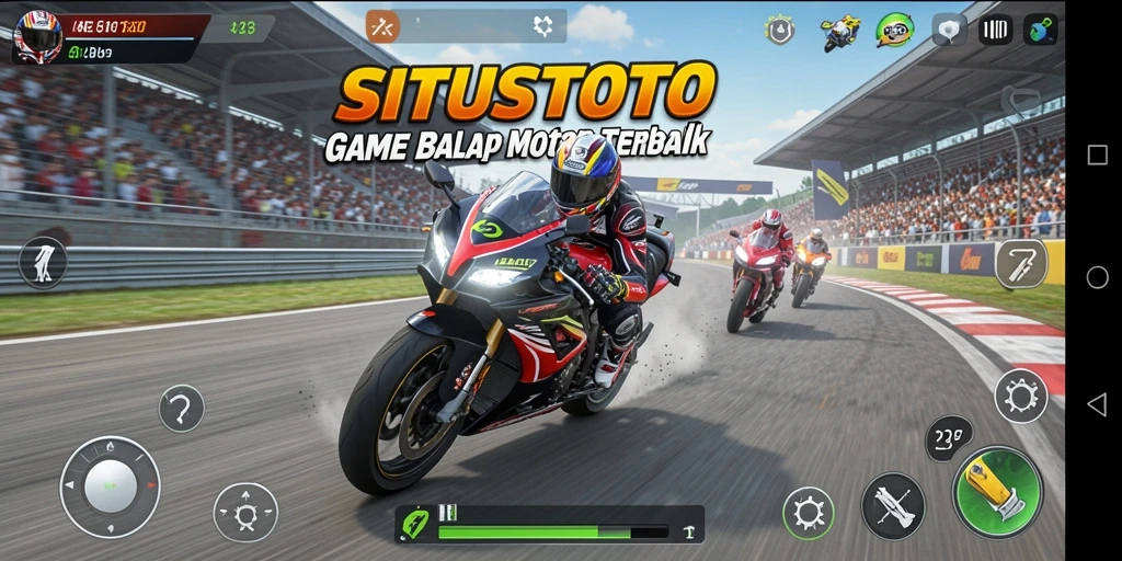 Screenshot gameplay SITUSTOTO menampilkan balapan seru dengan motor dan lintasan yang indah.