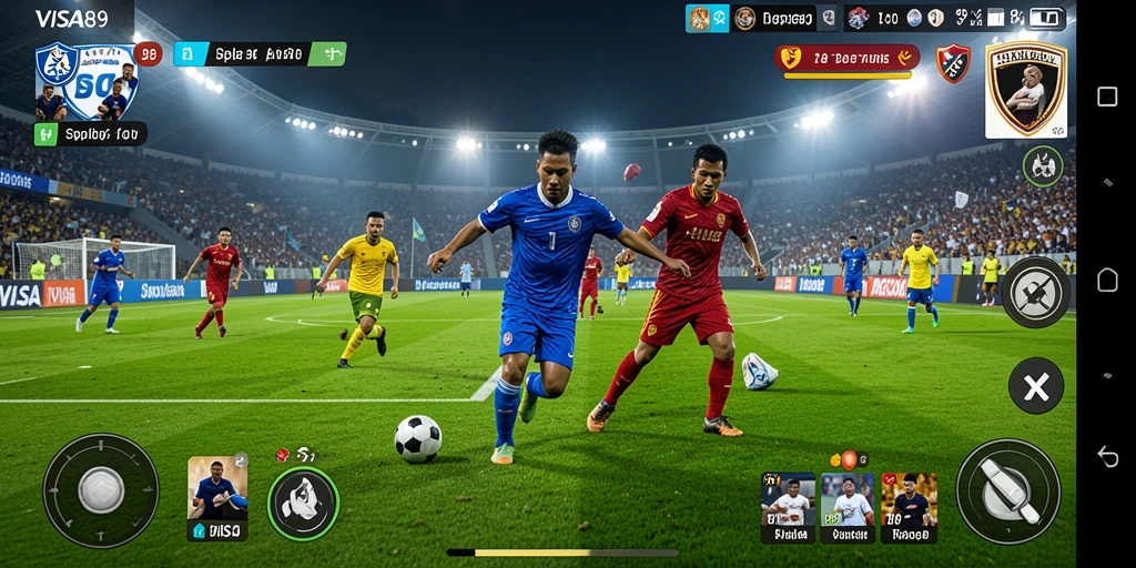 Screenshot gameplay <strong>VISA89</strong> menampilkan aksi seru dalam pertandingan sepak bola.